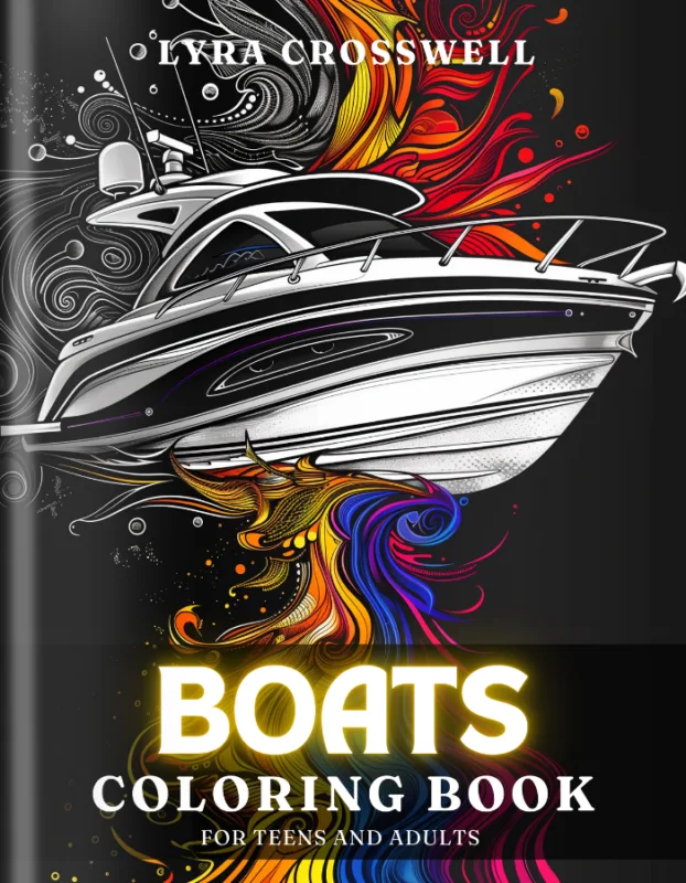 Boat Coloring Book For Adults and Teens Cover