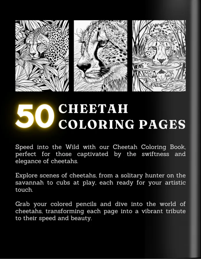 Cheetah Coloring Book For Adults and Teens Cover 2