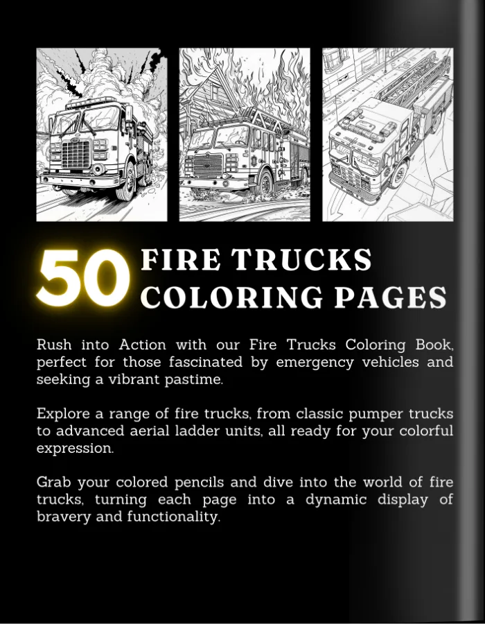 Fire truck Coloring Book For Adults and Teens Cover 2