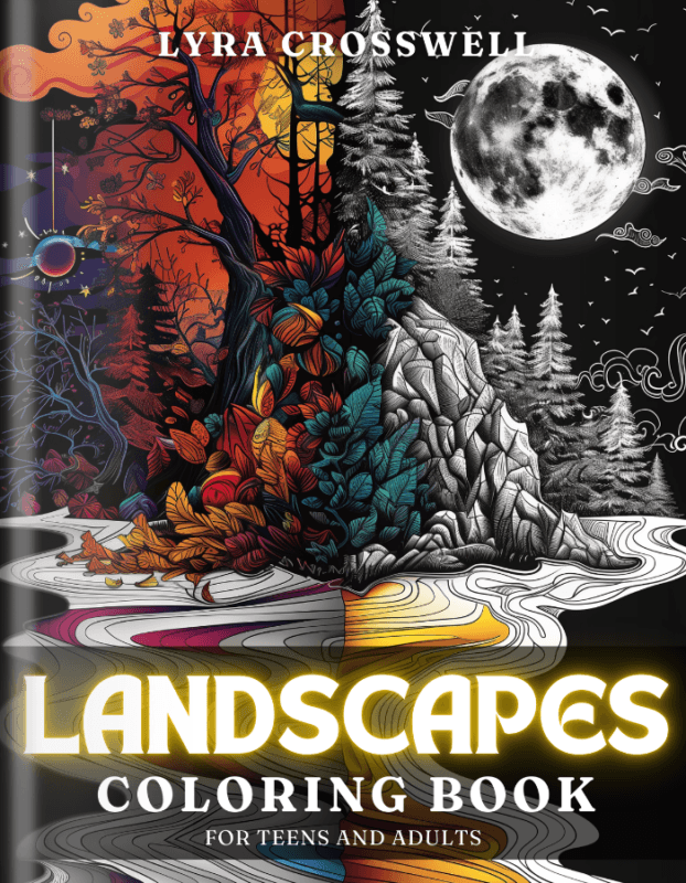 Landscape Coloring Book For Adults and Teens Cover