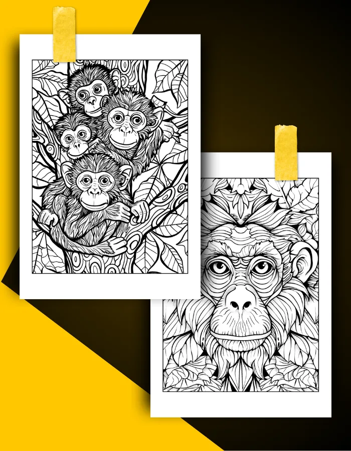 Monkey Coloring Book Pages Examples 1