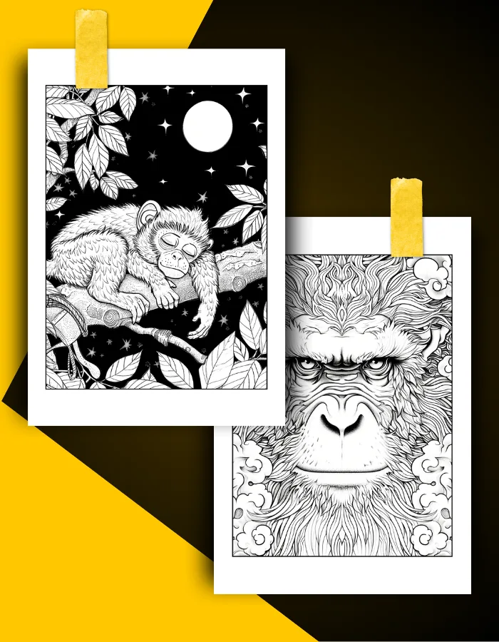 Monkey Coloring Book Pages Examples