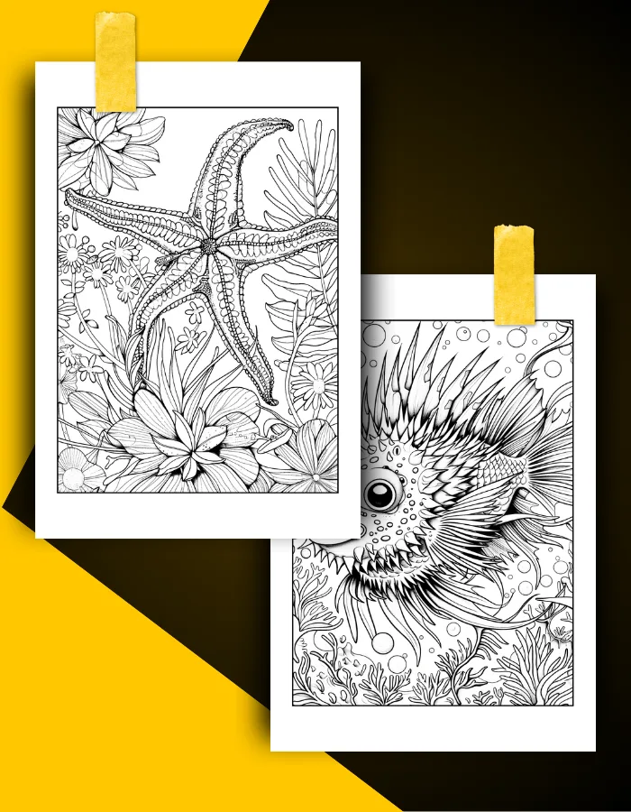 Ocean animals Coloring Book Pages Examples 1