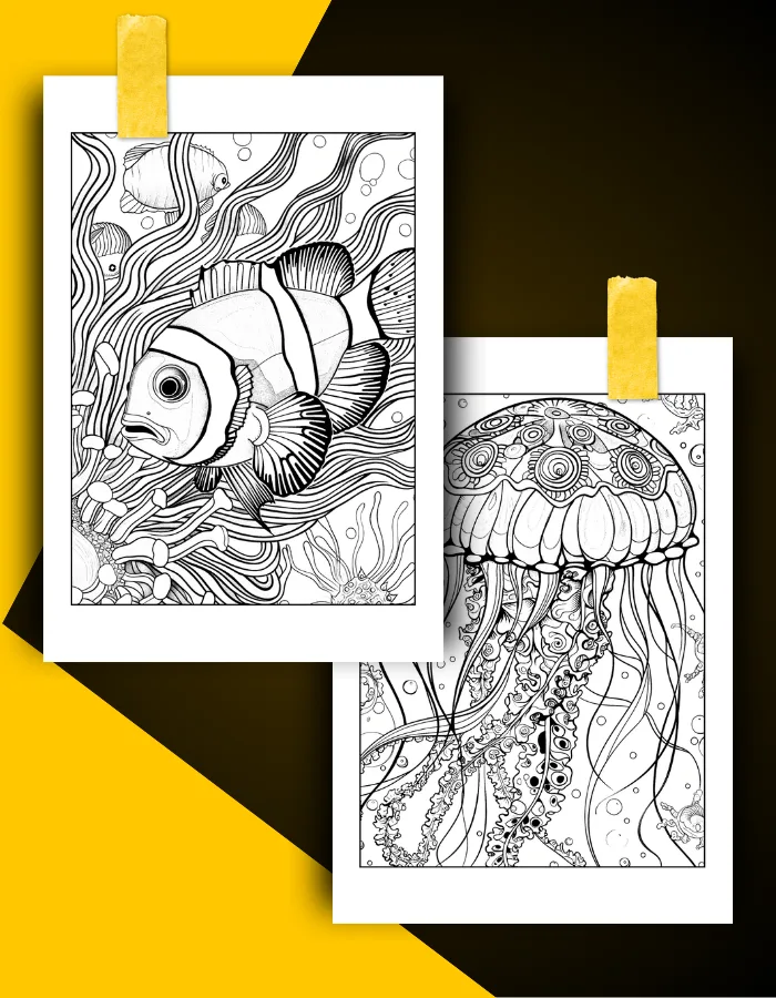 Ocean animals Coloring Book Pages Examples 2