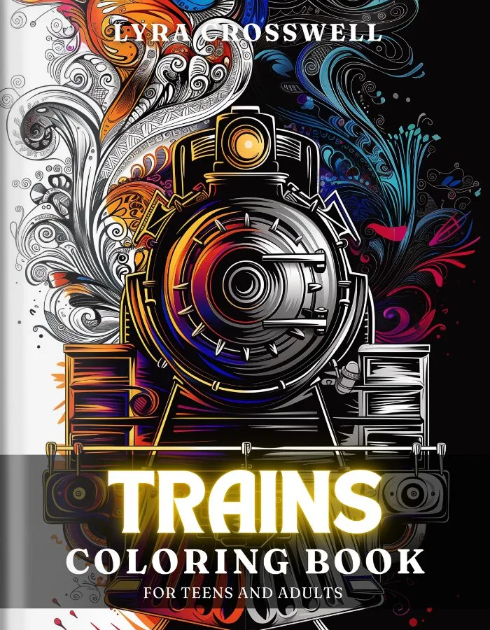 Train Coloring Book For Adults and Teens - Cover 1