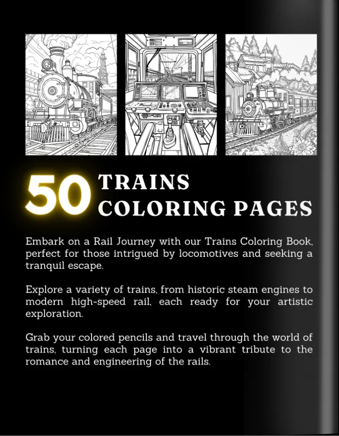 Train Coloring Book For Adults and Teens Cover 2