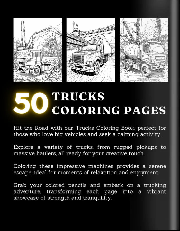 Truck Coloring Book For Adults and Teens Cover