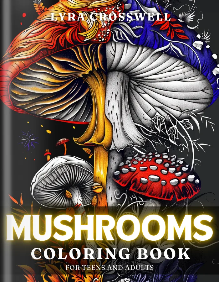 mushroom Coloring Book For Adults and Teens Cover